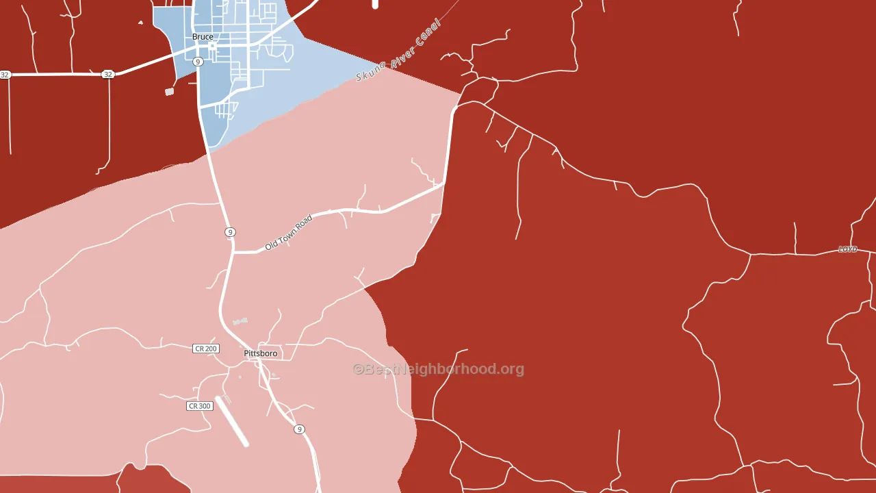 Pittsboro, MS block-group political-lean map