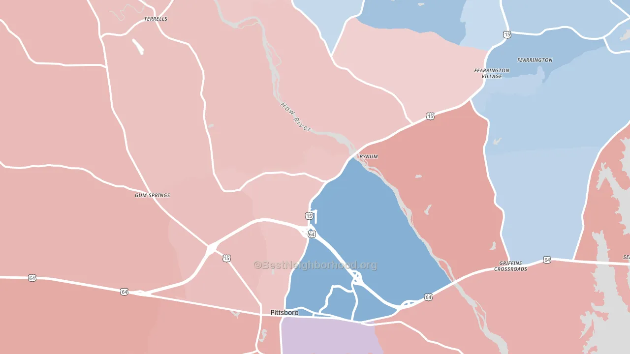 Pittsboro, NC block-group political-lean map