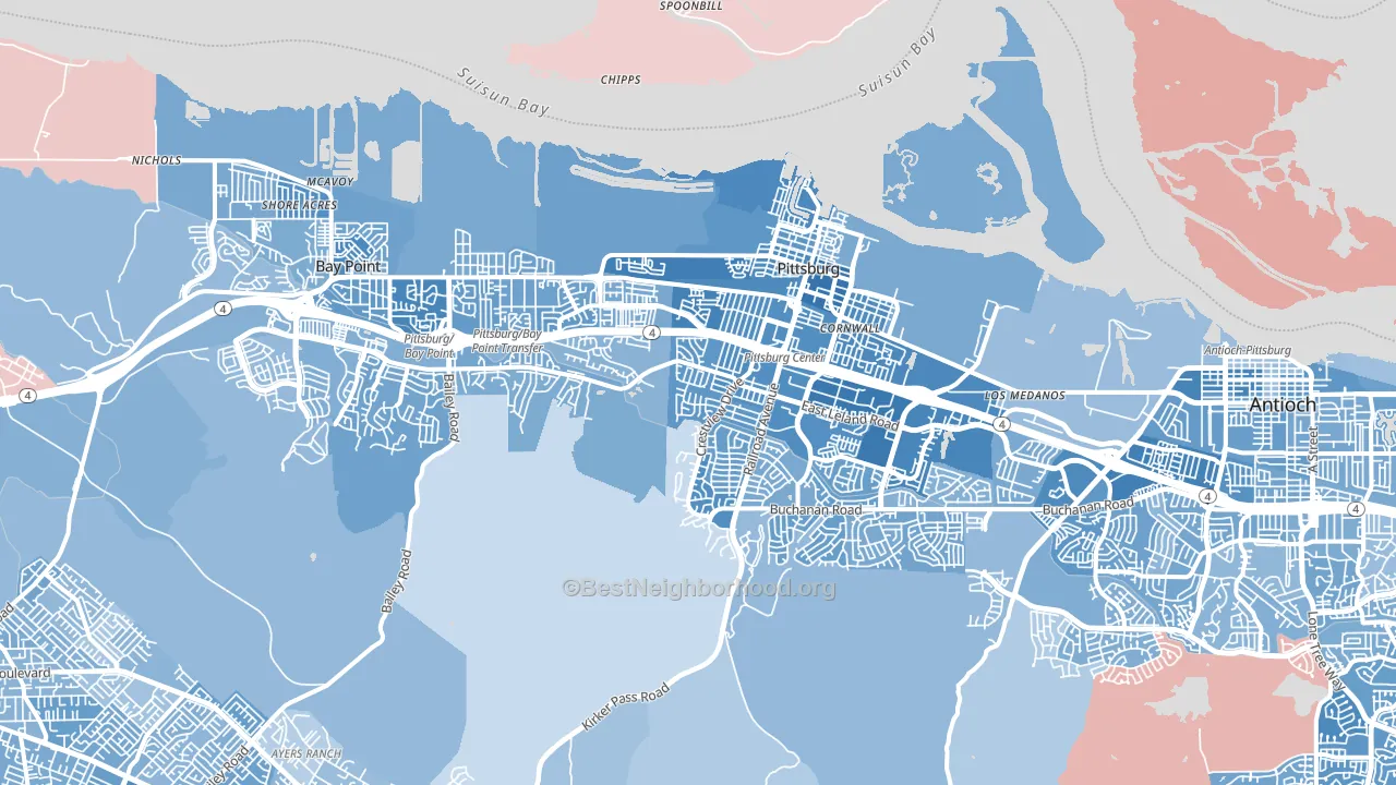 Pittsburg, CA block-group political-lean map