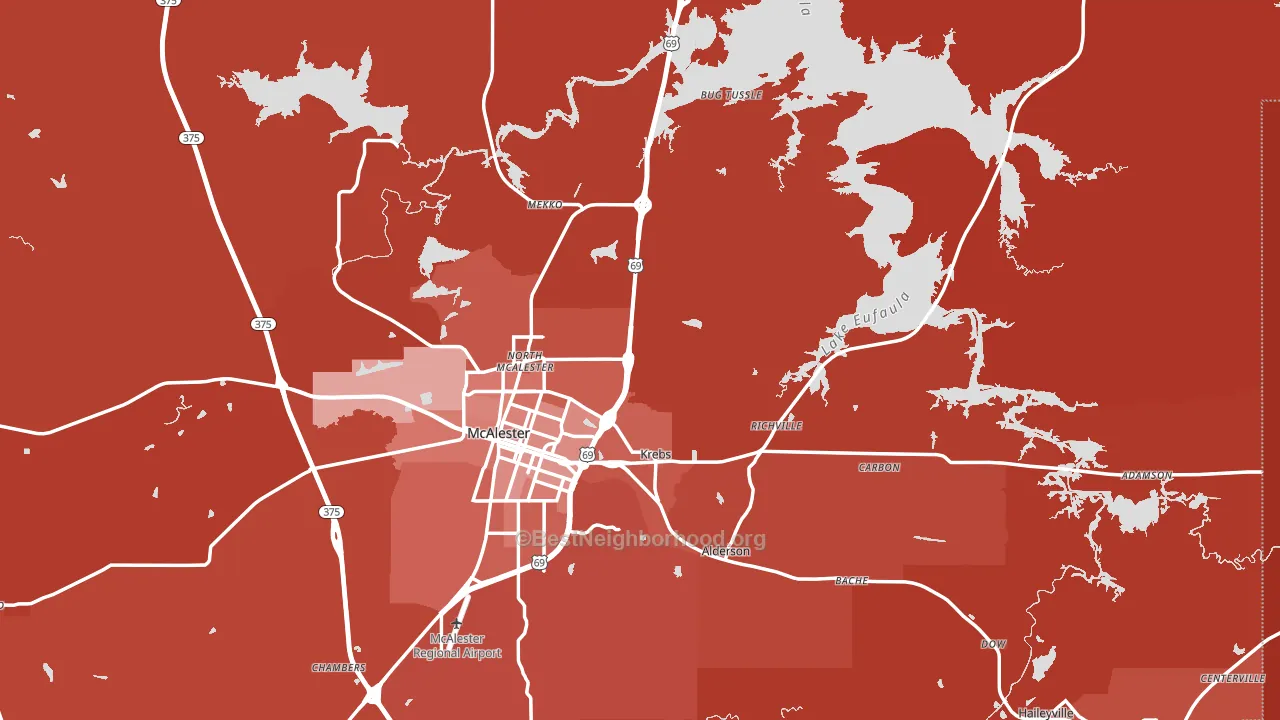 Pittsburg County, OK block-group political-lean map