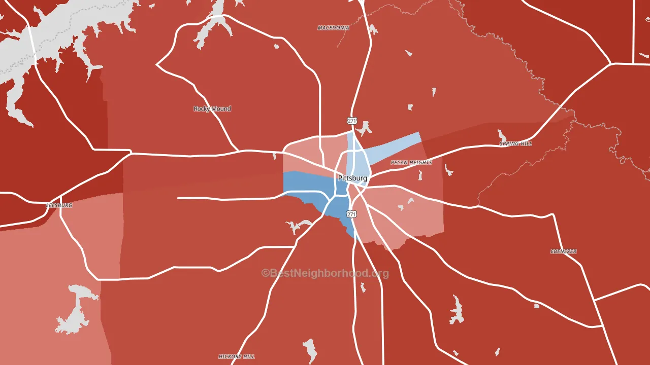 Pittsburg, TX block-group political-lean map
