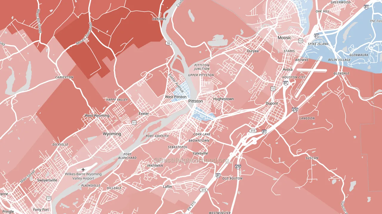 Pittston, PA block-group political-lean map