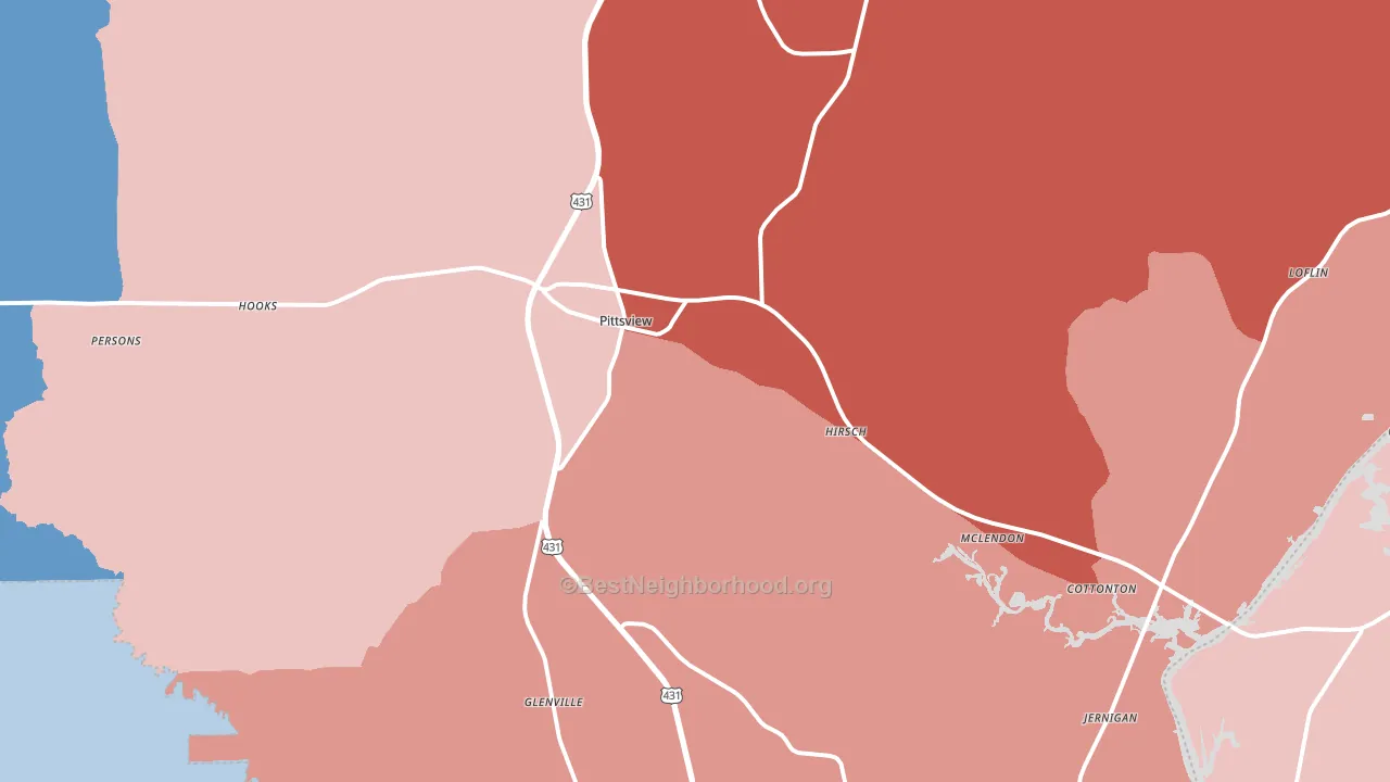 Pittsview, AL block-group political-lean map
