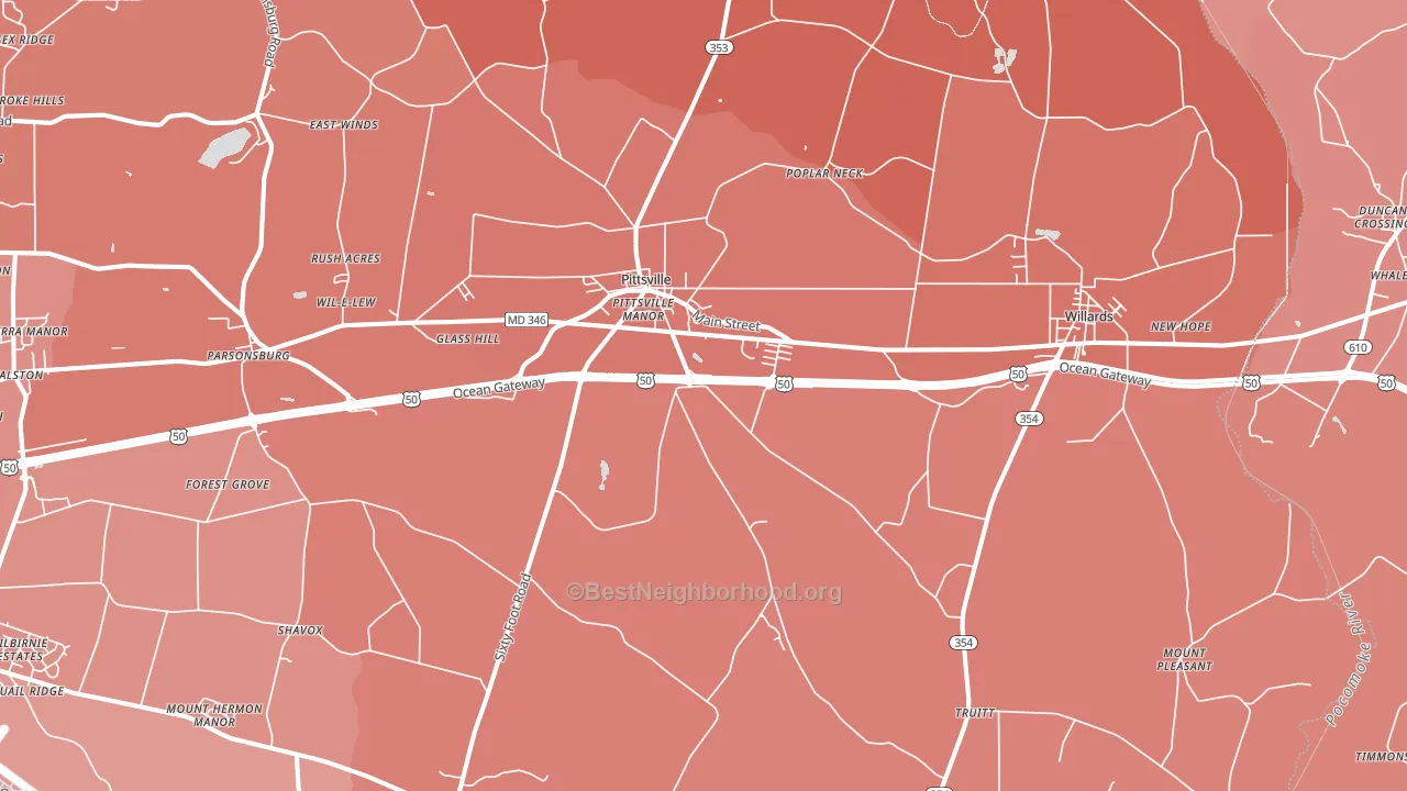 Pittsville, MD block-group political-lean map