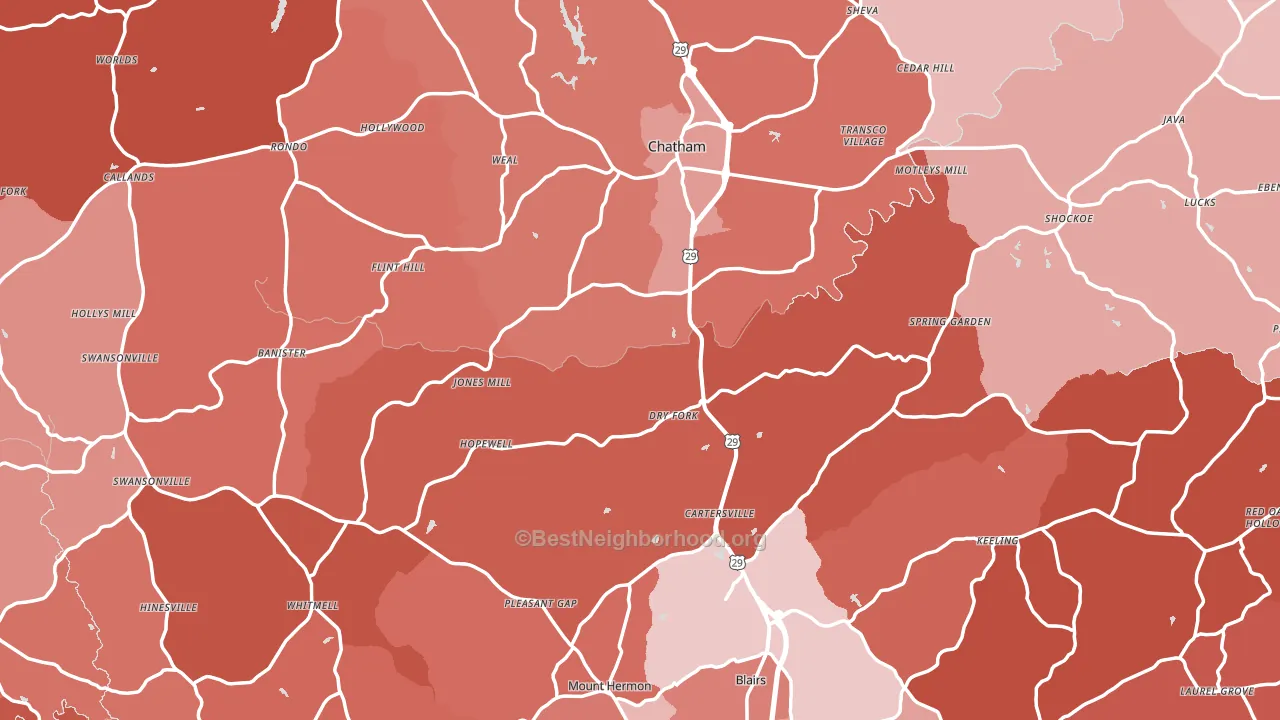 Pittsylvania County, VA block-group political-lean map