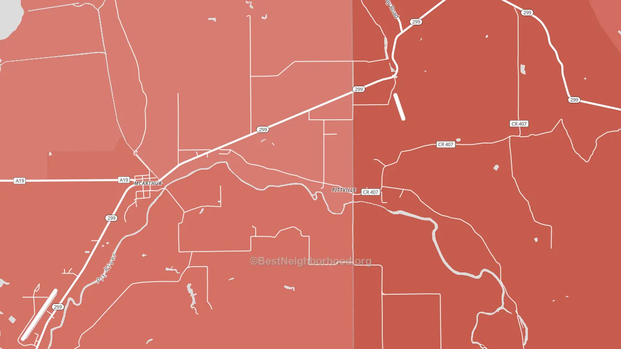 Pittville, CA block-group political-lean map
