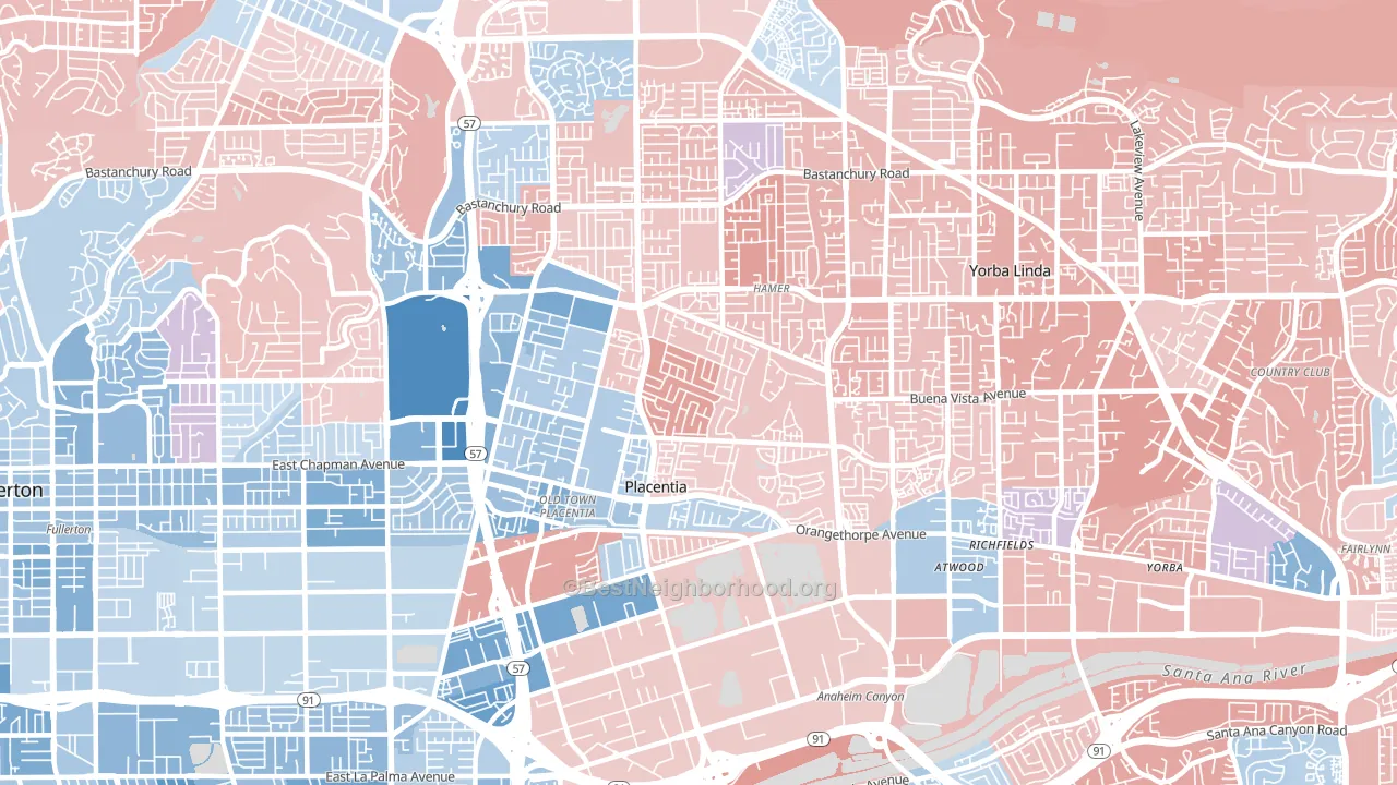 Placentia, CA block-group political-lean map