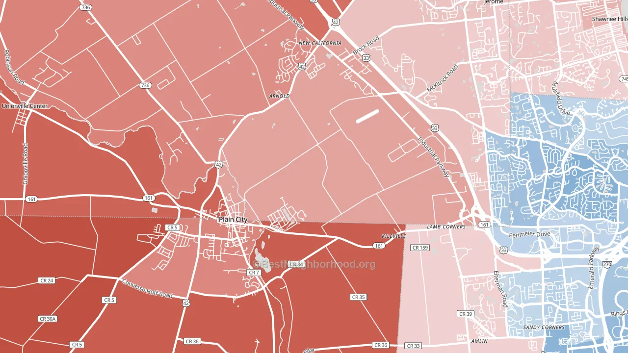 Plain City, OH block-group political-lean map