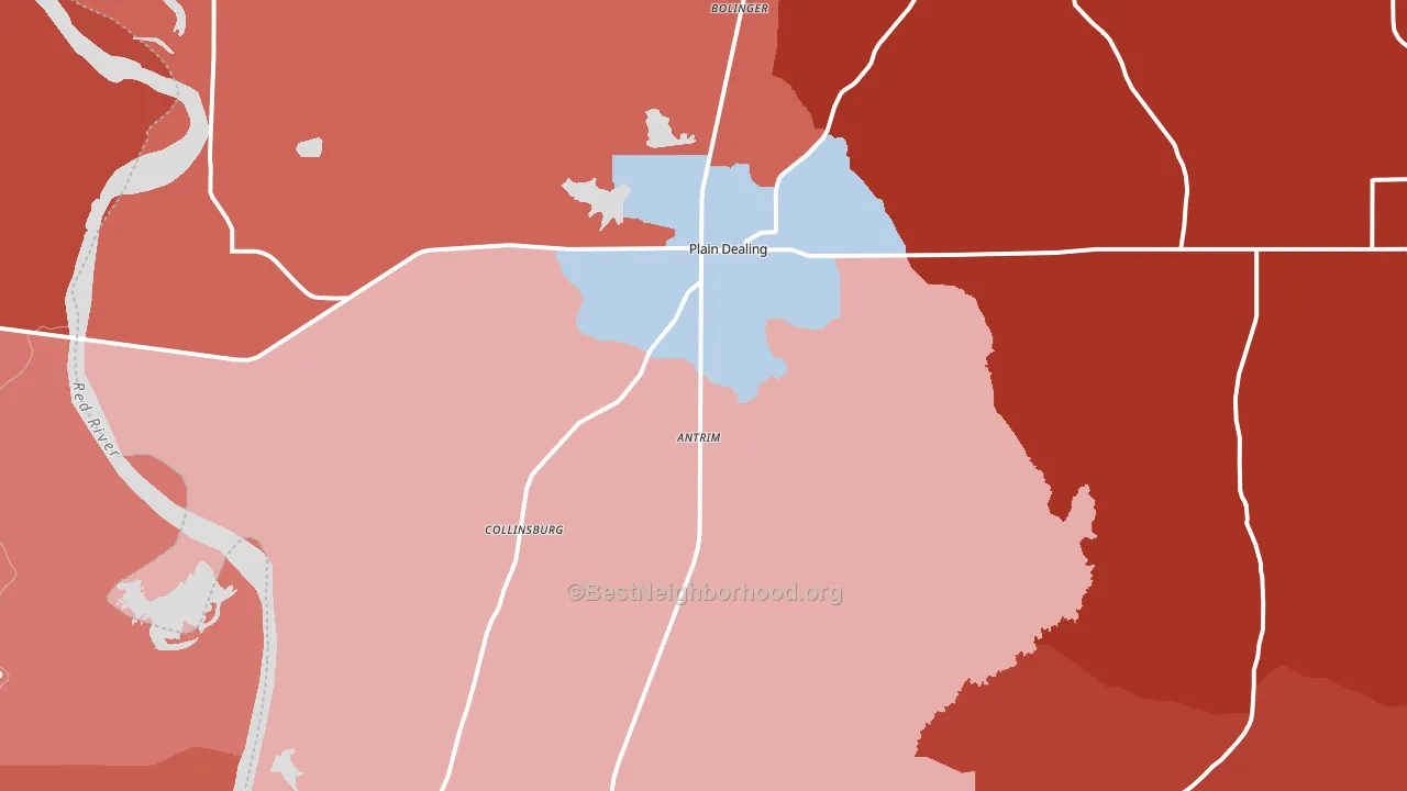 Plain Dealing, LA block-group political-lean map