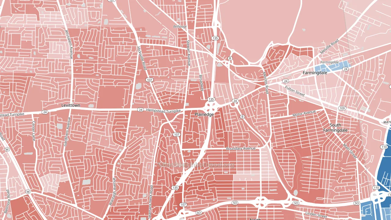 Plainedge, NY block-group political-lean map