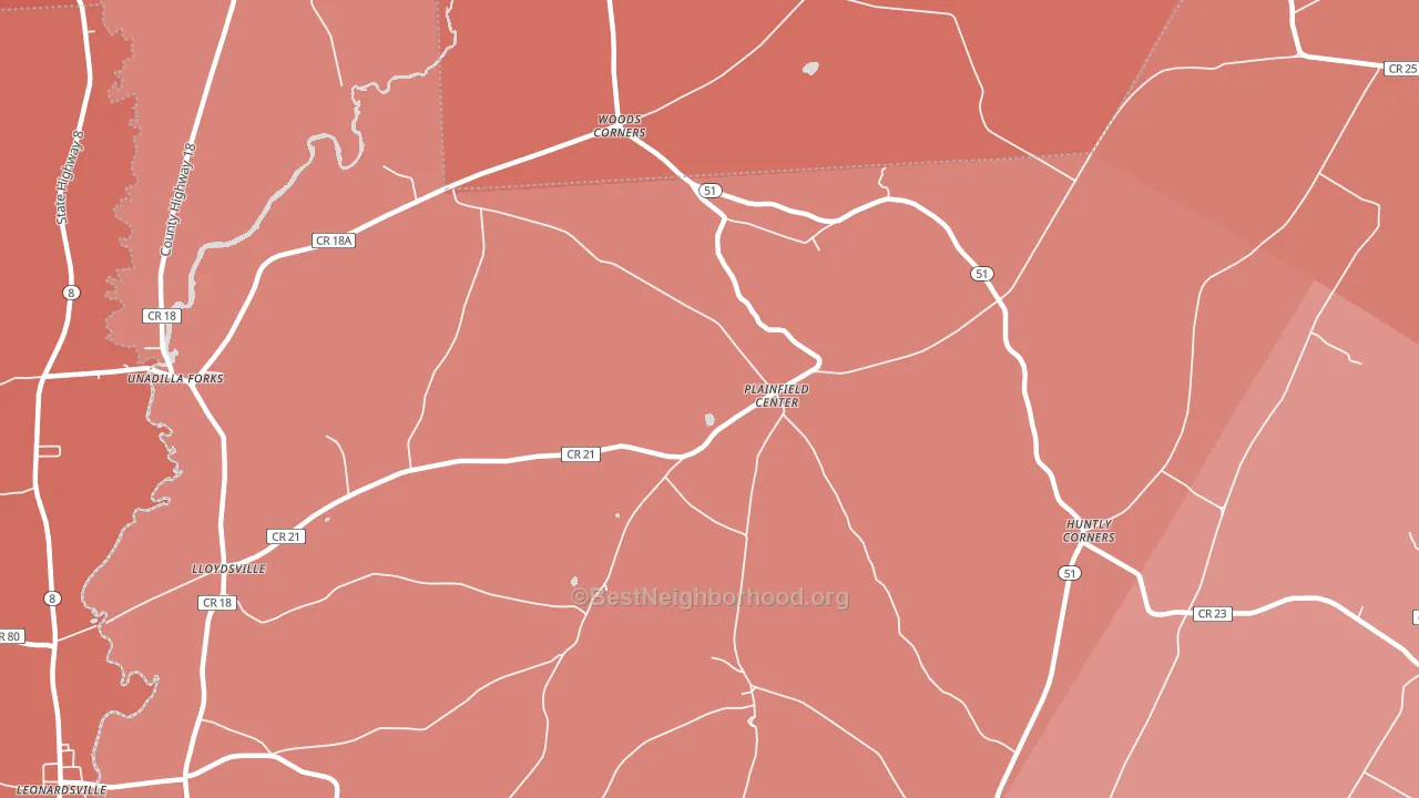 Plainfield Center, NY block-group political-lean map