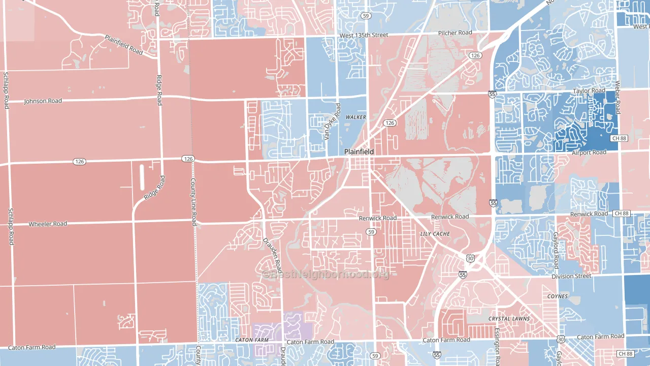 Plainfield, IL block-group political-lean map