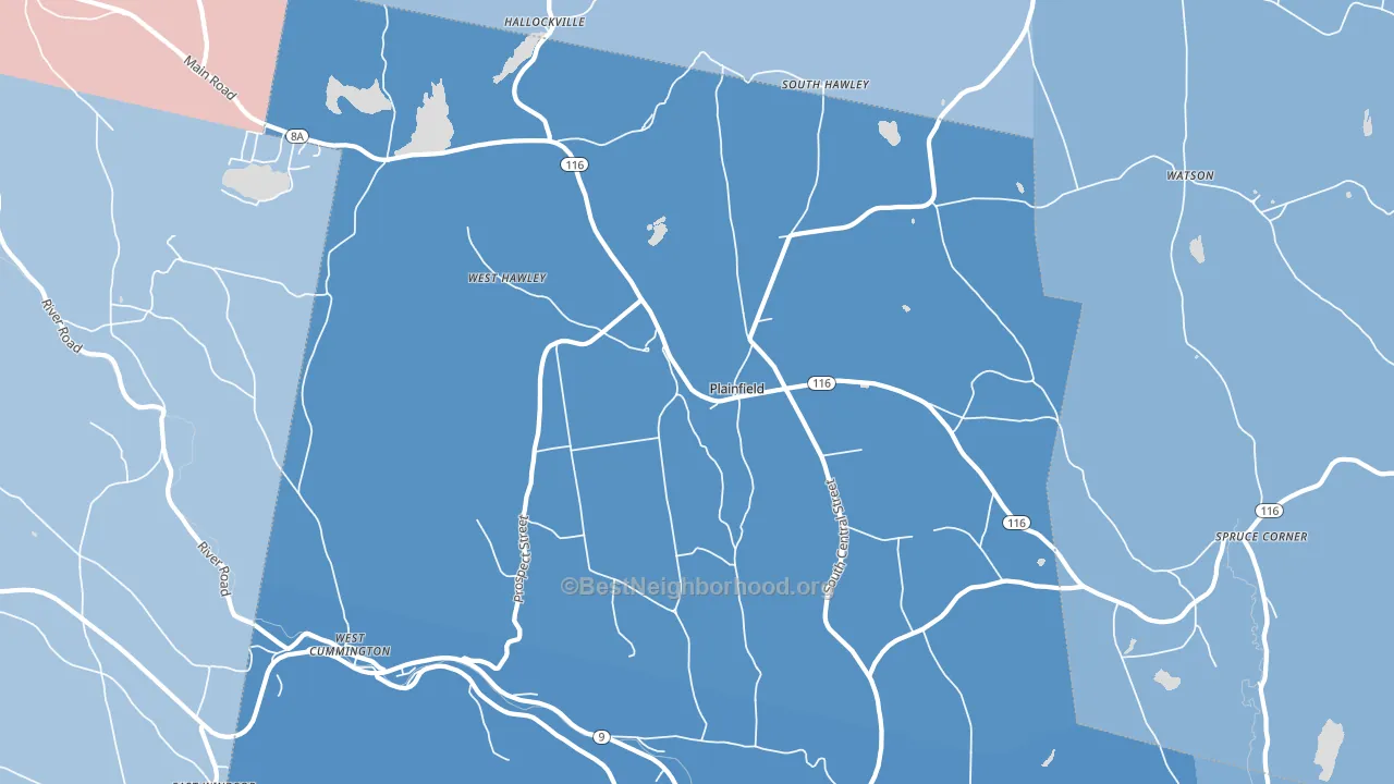 Plainfield, MA block-group political-lean map