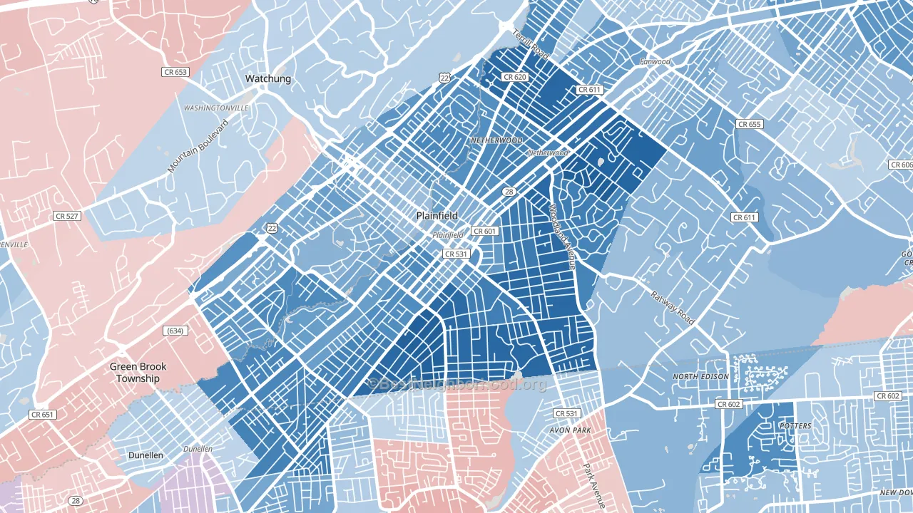 Plainfield, NJ block-group political-lean map