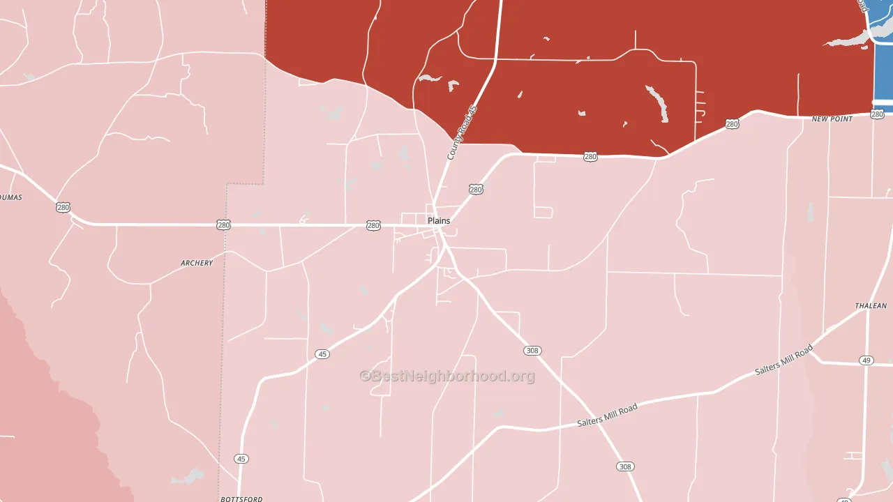 Plains, GA block-group political-lean map