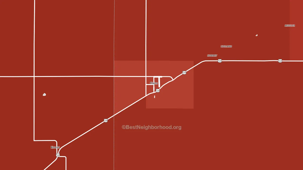 Plains, KS block-group political-lean map