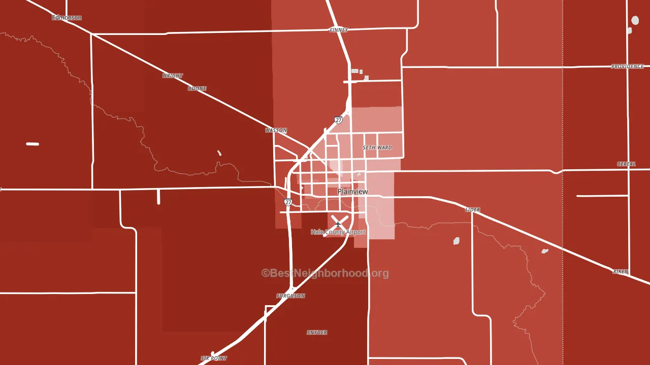 Plainview, TX block-group political-lean map