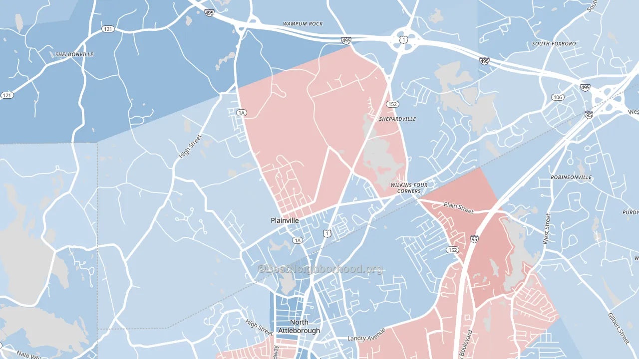 Plainville, MA block-group political-lean map