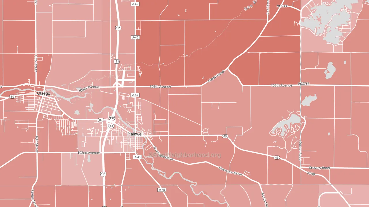 Plainwell, MI block-group political-lean map