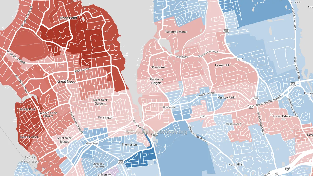 Plandome Heights, NY block-group political-lean map