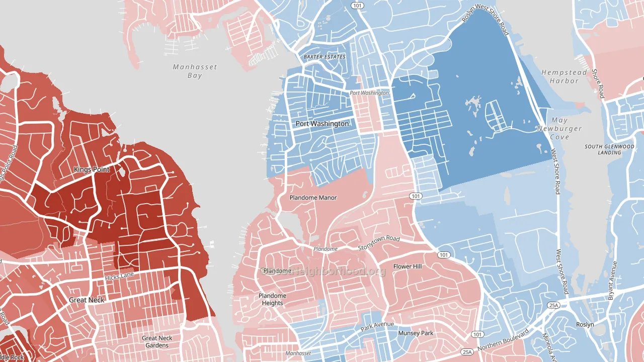 Plandome Manor, NY block-group political-lean map