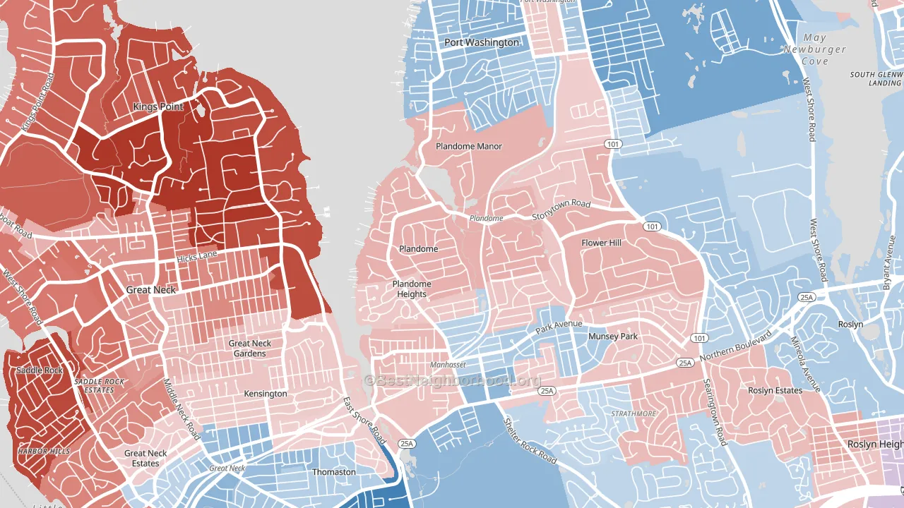 Plandome, NY block-group political-lean map