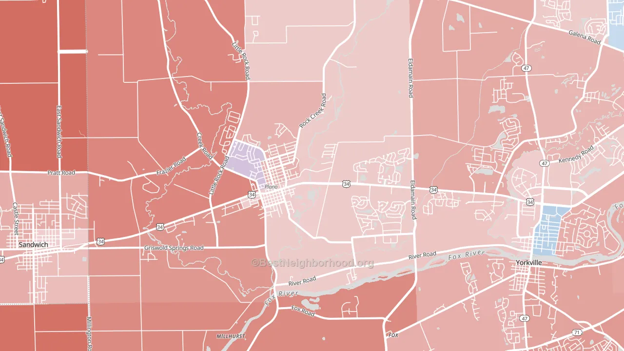 Plano, IL block-group political-lean map