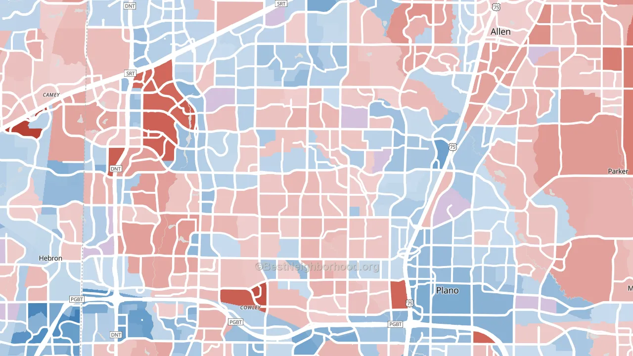 Plano, TX block-group political-lean map