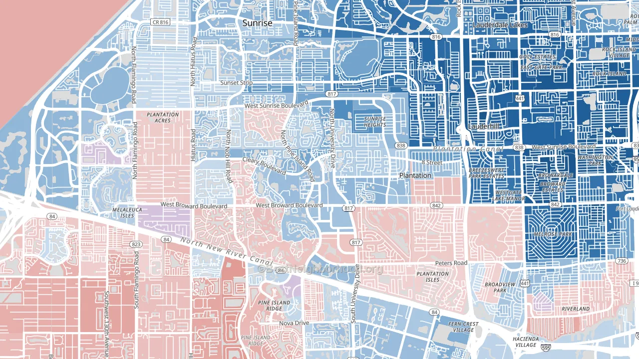 Plantation, FL block-group political-lean map
