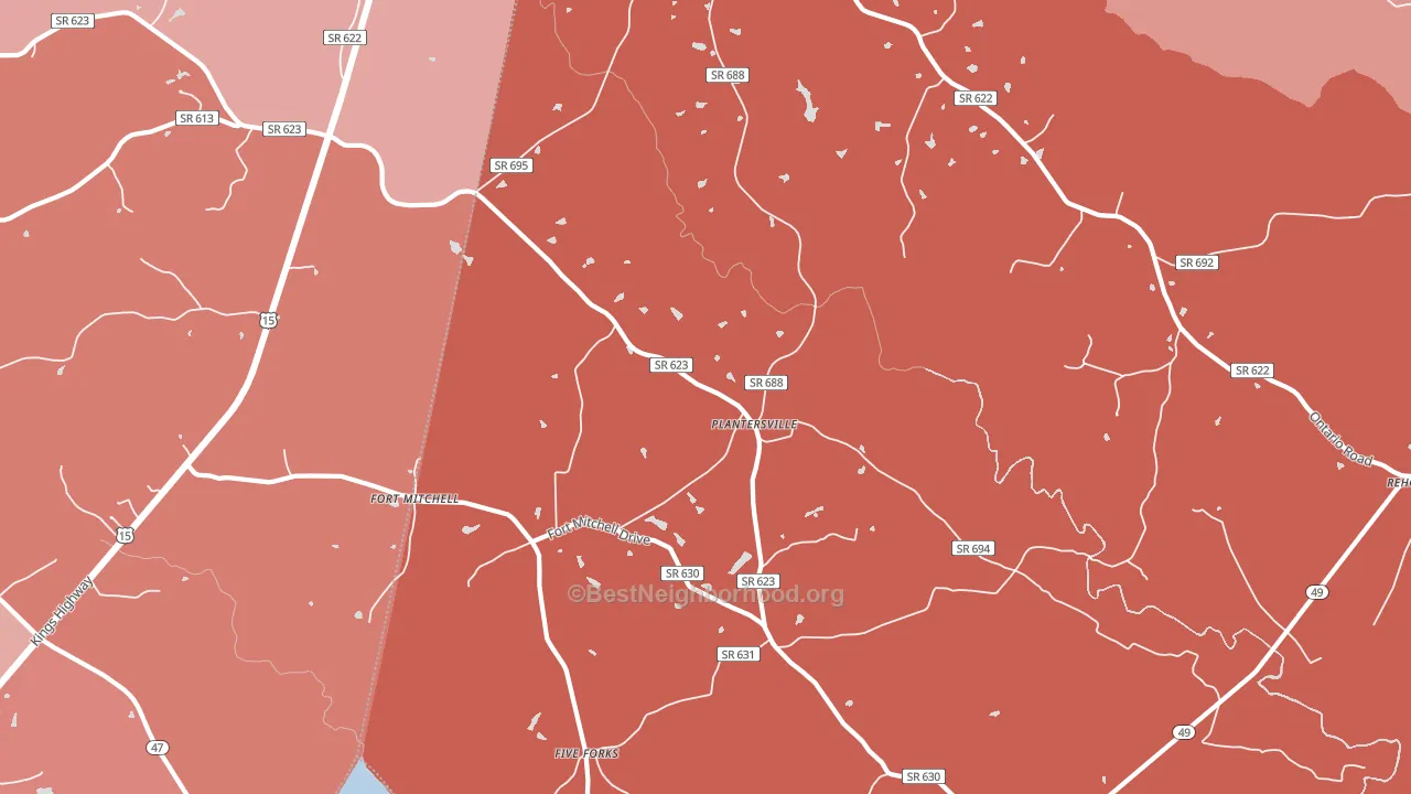 Plantersville, VA block-group political-lean map
