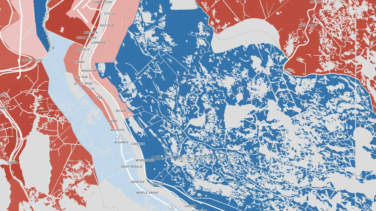 Plaquemines Parish, LA block-group political-lean map