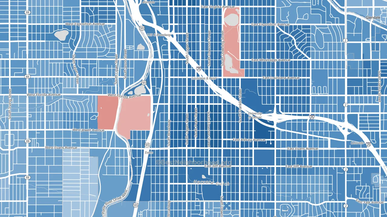 Platt Park, Denver, CO block-group political-lean map