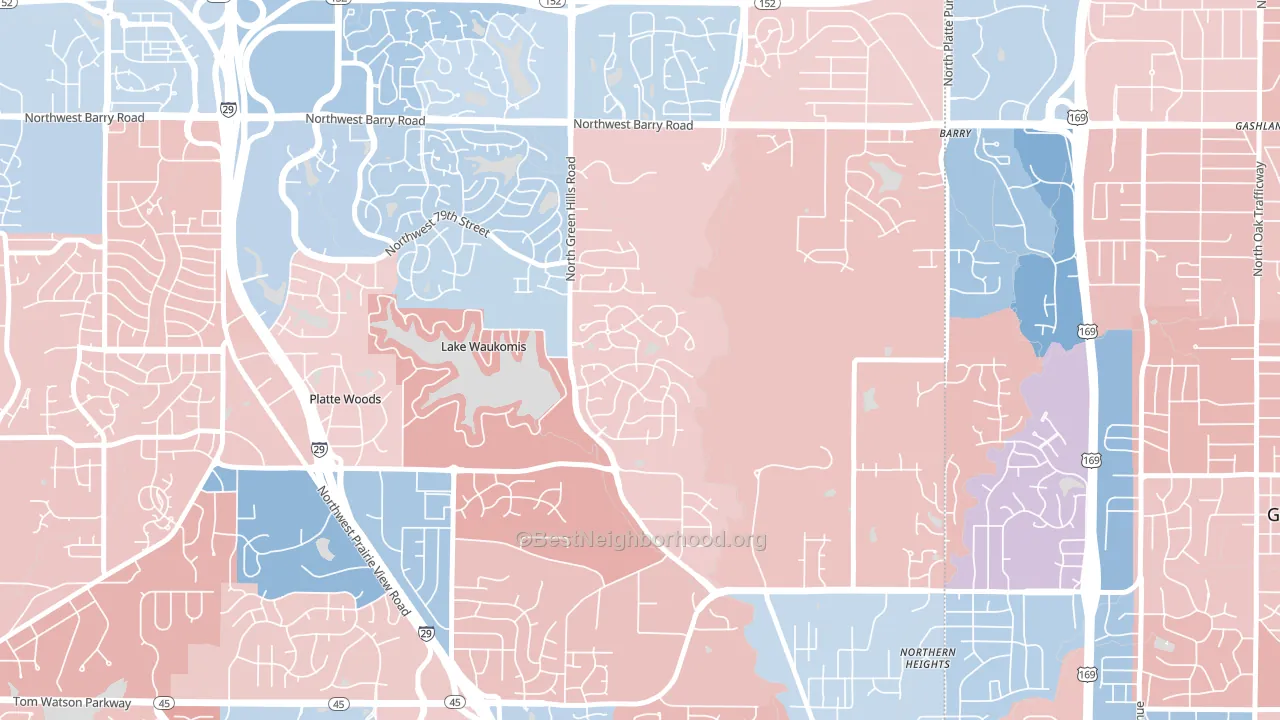Platte Brook North, Kansas City, MO block-group political-lean map