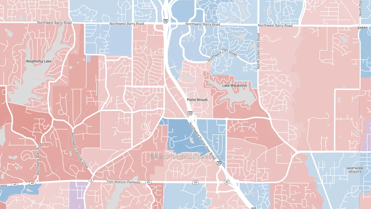 Platte Woods, MO block-group political-lean map