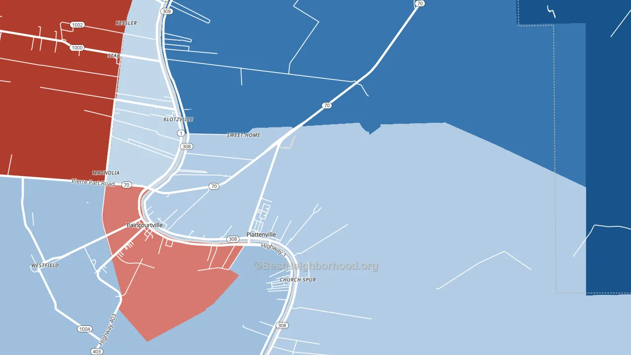 Plattenville, LA block-group political-lean map