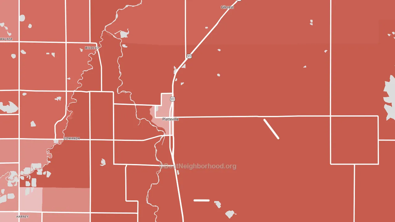 Platteville, CO block-group political-lean map