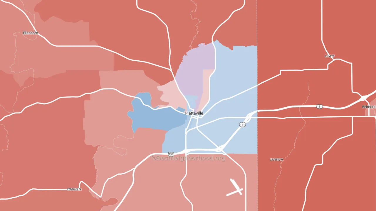 Platteville, WI block-group political-lean map