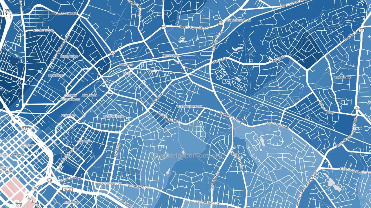 Plaza-Shamrock, Charlotte, NC block-group political-lean map
