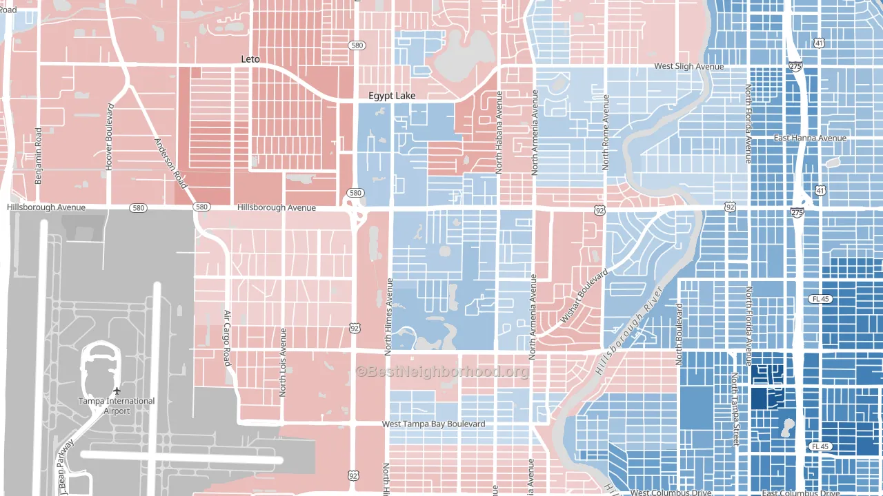 Plaza Terrace, Tampa, FL block-group political-lean map