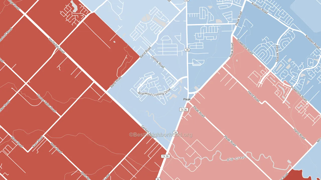 Pleak, TX block-group political-lean map