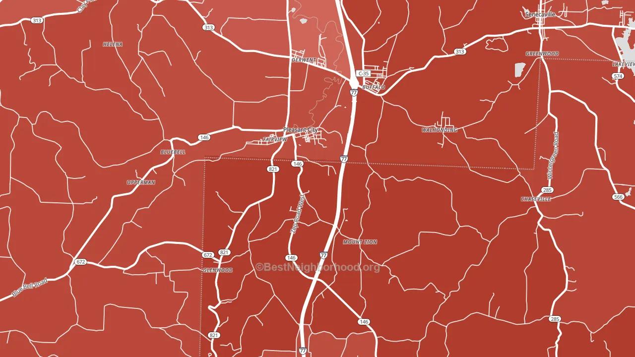 Pleasant City, OH block-group political-lean map