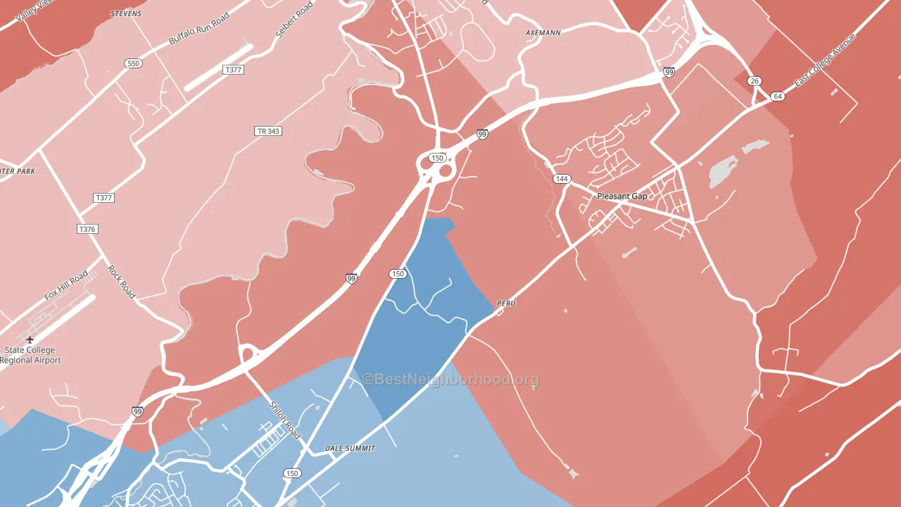 Pleasant Gap, PA block-group political-lean map