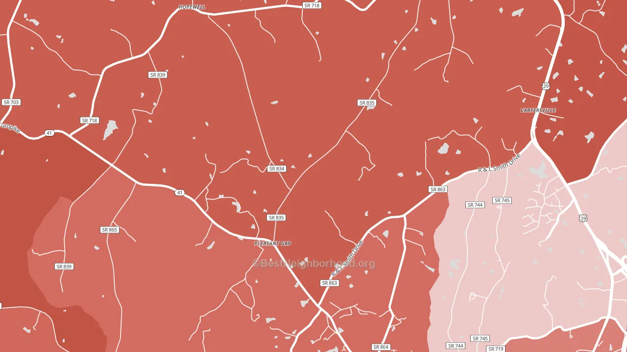 Pleasant Gap, VA block-group political-lean map