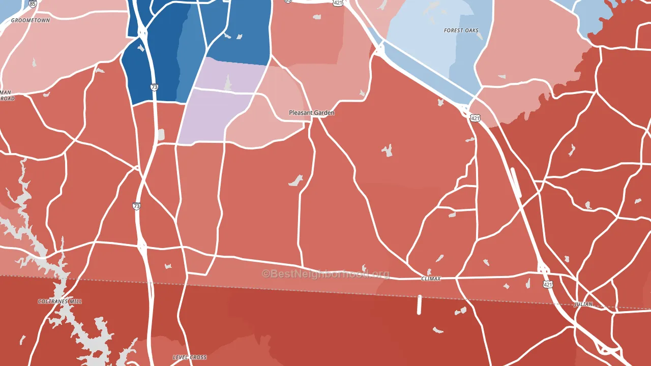 Pleasant Garden, NC block-group political-lean map