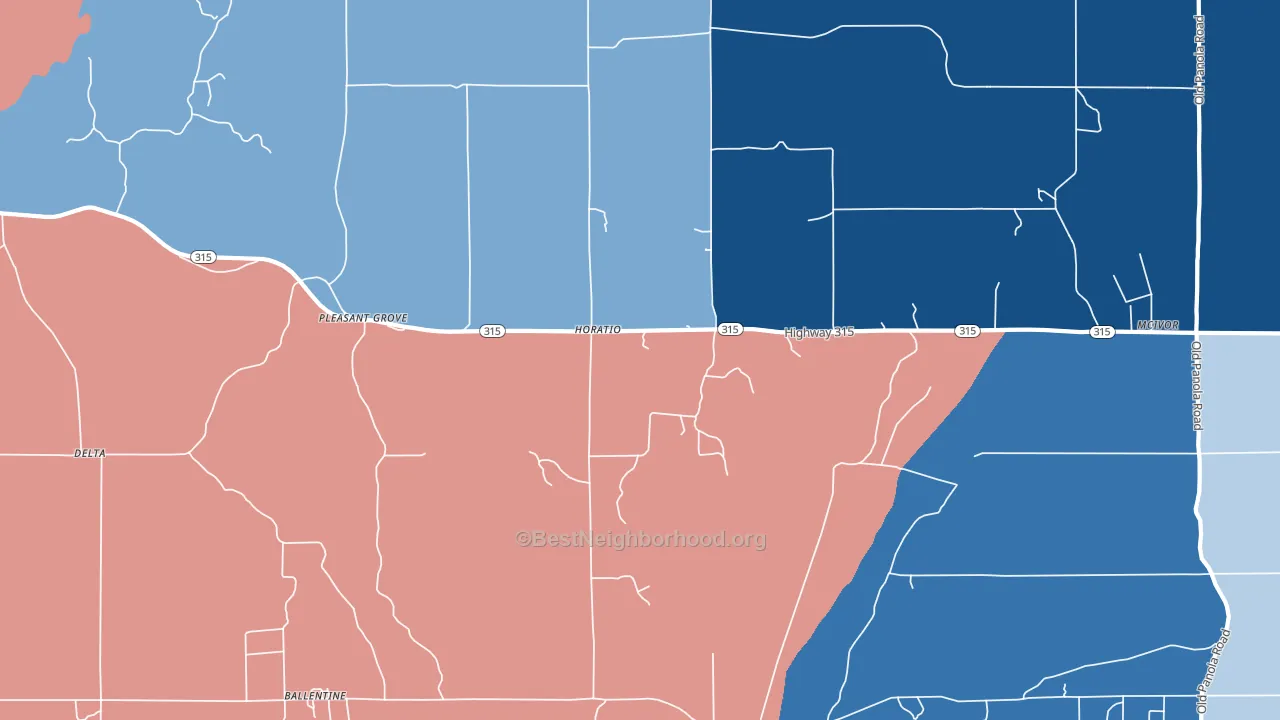 Pleasant Grove, MS block-group political-lean map