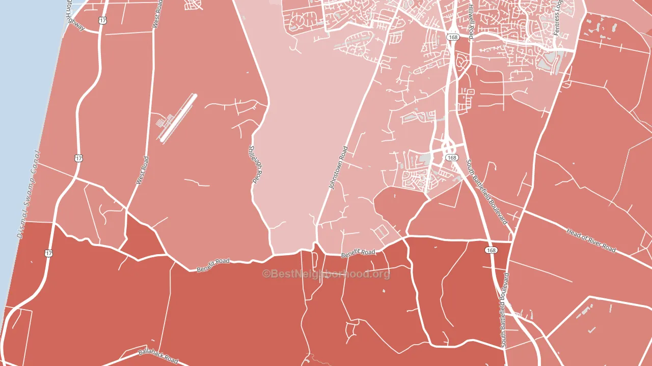 Pleasant Grove West, Chesapeake, VA block-group political-lean map
