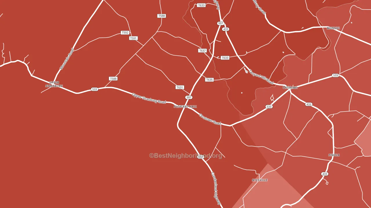 Pleasant Hall, PA block-group political-lean map