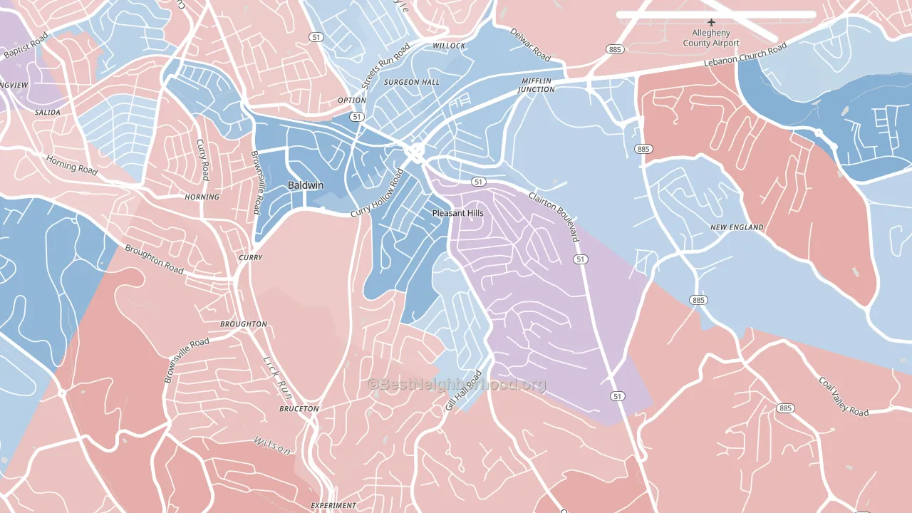 Pleasant Hills, PA block-group political-lean map