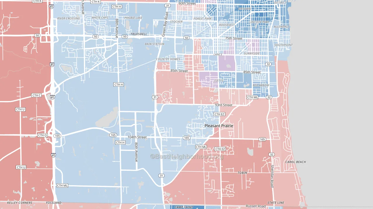 Pleasant Prairie, WI block-group political-lean map