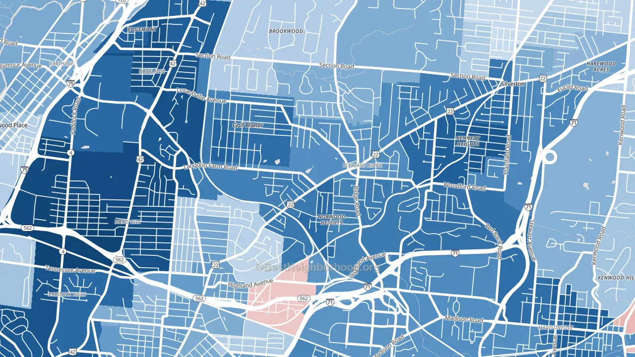 Pleasant Ridge, Cincinnati, OH block-group political-lean map